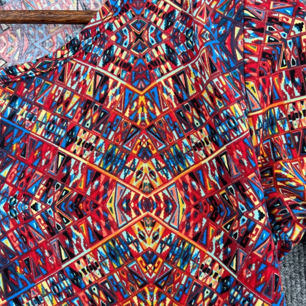 LuLaRoe Julia Sheath Dress Womens Large Red Yellow Geometric Tribal Boho Chic - Picture 3 of 7